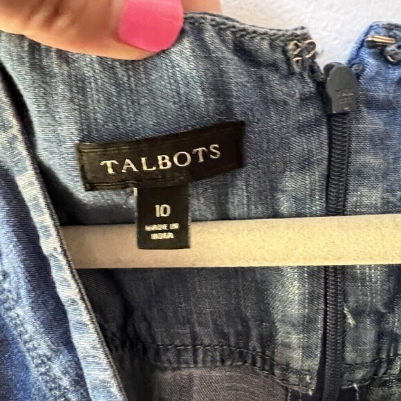Talbots Jumpsuit Sz 10 Womens Blue Chambray Wide Leg Sleeveless Pants Ret $129 - Picture 2 of 12